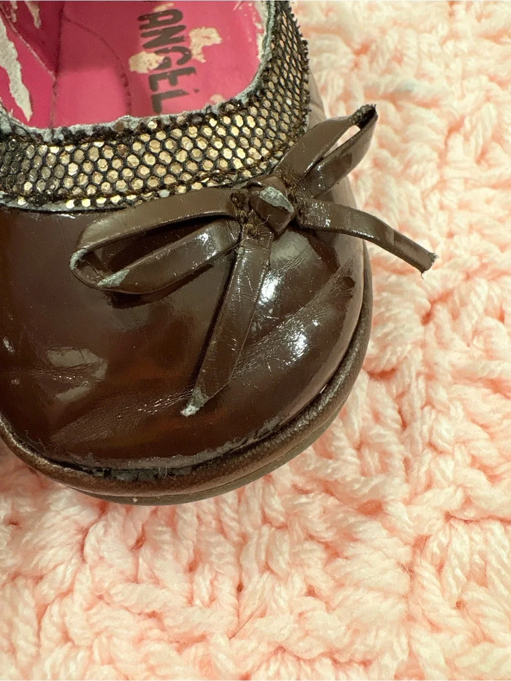 Angel Girls Patent Mary Jane Dress Shoes in Dark Brown with Pink Lining